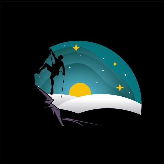 Ilustración de diseño de logotipo de escalador de iceberg
