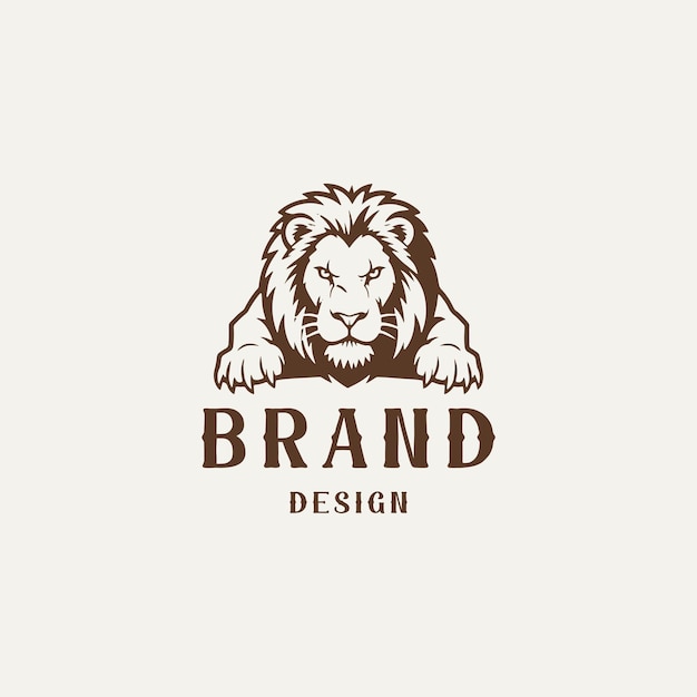 Ilustración del diseño del logotipo en estilo de grabado vintage de león