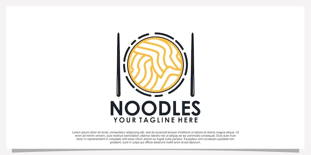Ilustración de diseño de logotipo de fideos ramen para icono de restaurante con elemento creativo Vector Premium Parte 25