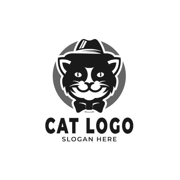 Vector ilustración de diseño de logotipo de gato con sombrero