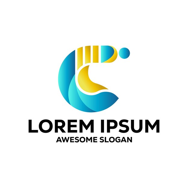 Ilustración del diseño del logotipo con gradiente colorido de la letra c