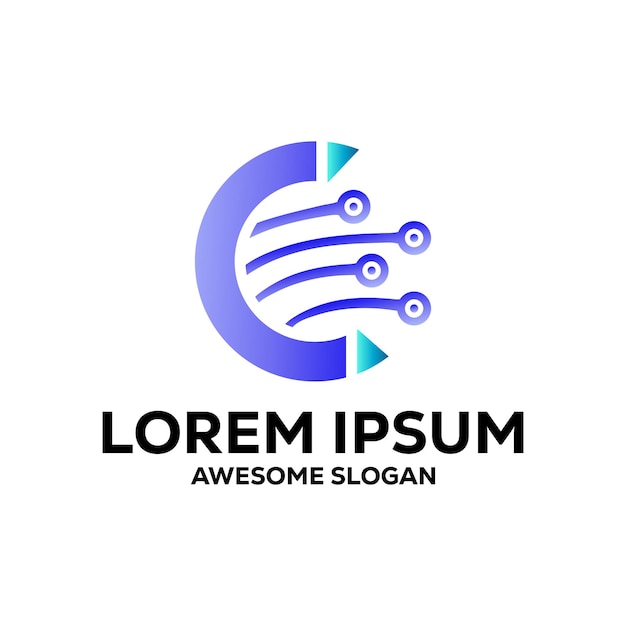 Ilustración del diseño del logotipo con gradiente colorido de la letra c