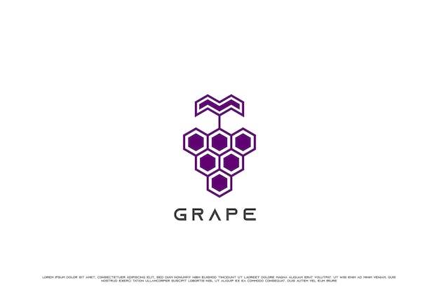 Ilustración de diseño de logotipo de hexágono de vino de uva Hexágono púrpura vino vid uva baya alcohol fruta