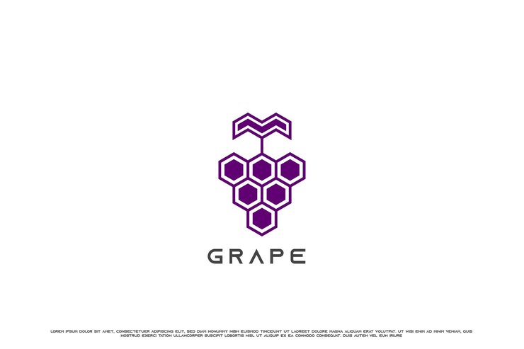Vector ilustración de diseño de logotipo de hexágono de vino de uva hexágono púrpura vino vid uva baya alcohol fruta