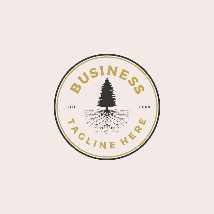 Ilustración de diseño de logotipo de insignia de raíz de árbol de pino