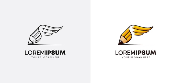 Ilustración de un diseño de logotipo de lápiz con una combinación de alas voladoras para un símbolo de logotipo educativo