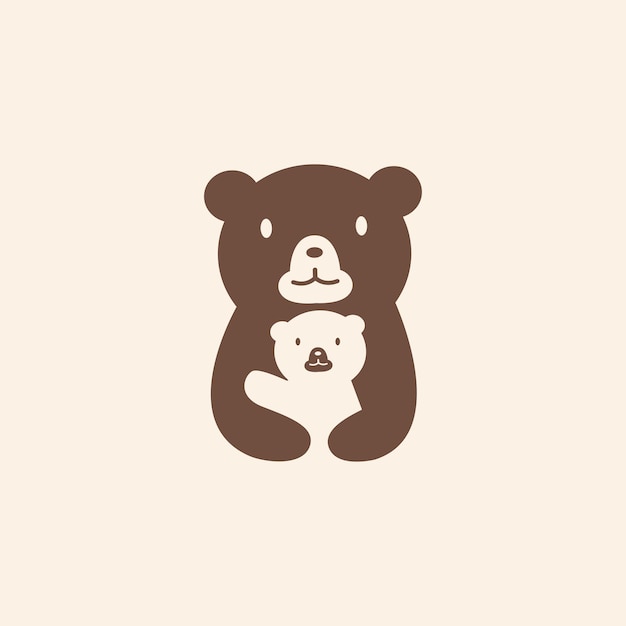 Vector ilustración de diseño de logotipo de mamá y bebé de oso 2