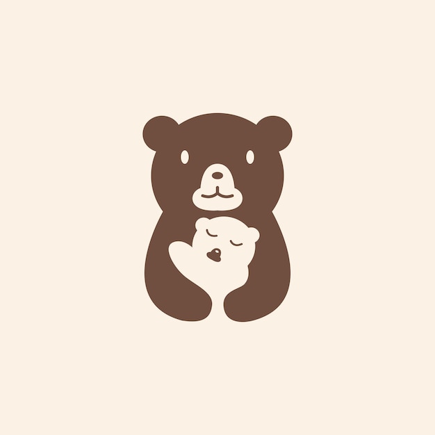 Ilustración de diseño de logotipo de mamá y bebé de oso