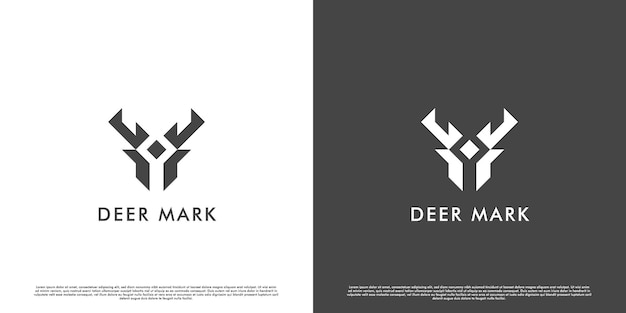 Ilustración de diseño de logotipo de marca de ciervo Silueta de cabeza de animal de ciervo sello de logotipo de etiqueta de monograma geométrico