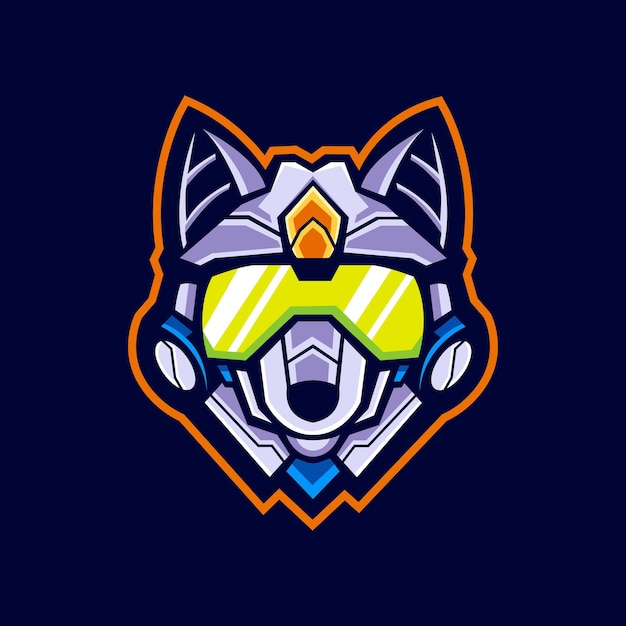 Ilustración de diseño de logotipo de mascota de lobo cyborg