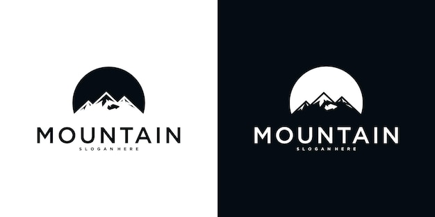 Ilustración del diseño del logotipo de la montaña para áreas de acampada de aventura y recreación Premium Vector