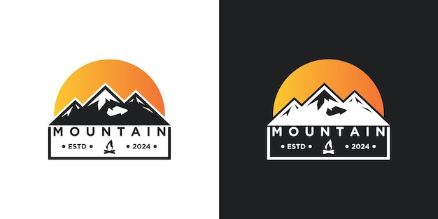 Ilustración del diseño del logotipo de la montaña para áreas de acampada de aventura y recreación Premium Vector