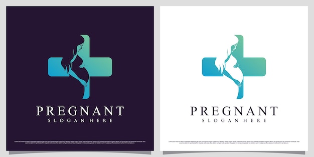 Ilustración de diseño de logotipo de mujeres embarazadas con concepto de espacio negativo y elemento creativo