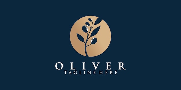 Ilustración de diseño de logotipo de olivo y aceite con concepto simple Vector Premium