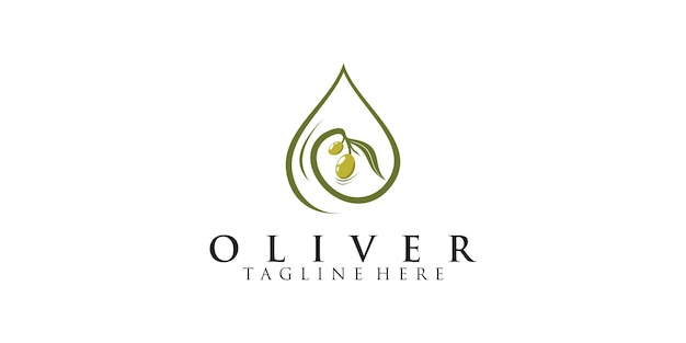 Ilustración de diseño de logotipo de olivo y aceite con concepto simple Vector Premium