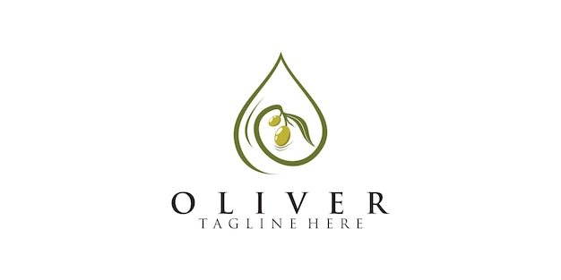 Ilustración de diseño de logotipo de olivo y aceite con concepto simple vector premium