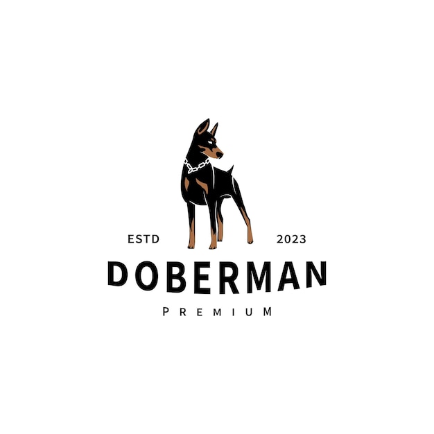 Ilustración del diseño del logotipo del perro doberman de pie