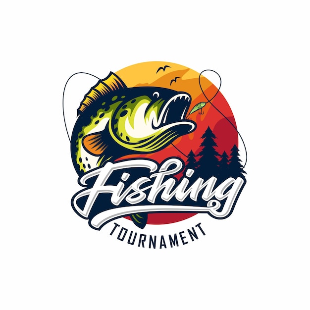 Ilustración de diseño de logotipo de pesca vintage