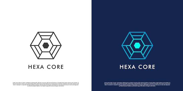 Vector ilustración de diseño de logotipo principal combinación de silueta de idea creativa de hexágono y núcleo geométrico