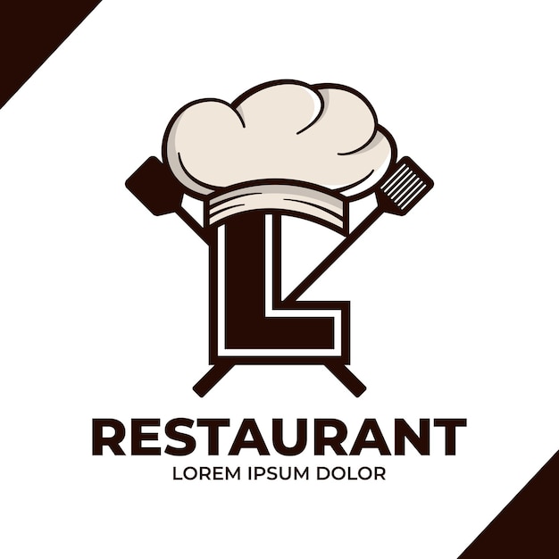 Ilustración de diseño de logotipo de sombrero de chef con letra L Icono de logotipo de cafetería de restaurante aislado sobre fondo blanco