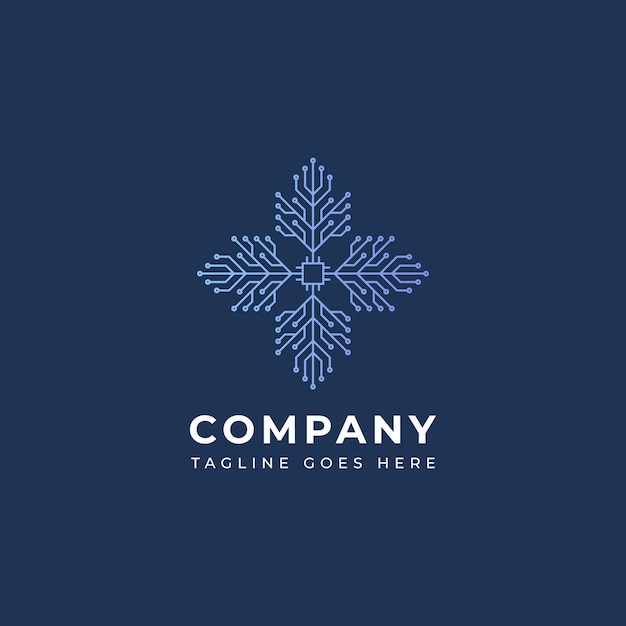 Ilustración Diseño de logotipo de tecnología digital con forma de copo de nieve
