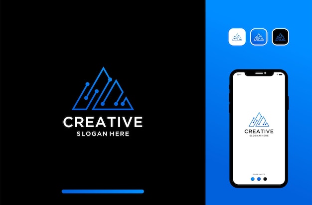 Ilustración del diseño del logotipo de tecnología de montaña