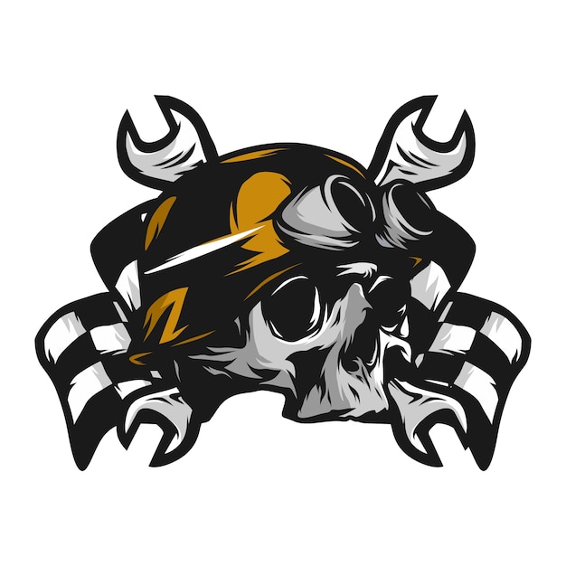 Ilustración de diseño de logotipo de vector de carretera de jinete de fantasma de cráneo