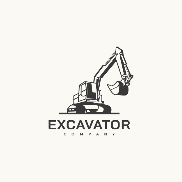 Ilustración del diseño del logotipo vectorial de la excavadora vintage