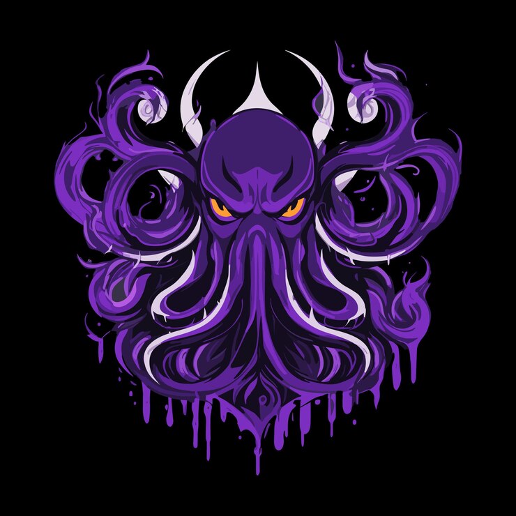 Ilustración de diseño minimalista del arte vectorial de la cara malvada de Kraken