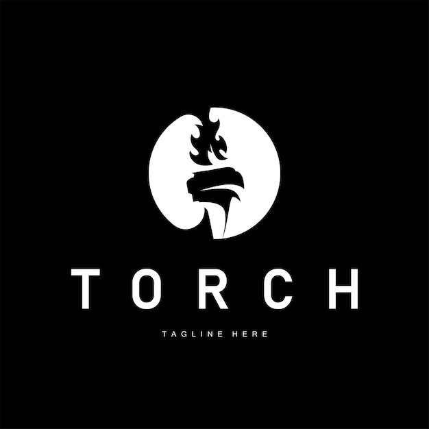 Ilustración de un diseño minimalista retro vintage de un logotipo de antorcha con una silueta negra como plantilla de símbolo de marca para una empresa o producto