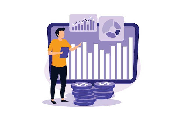 Vector ilustración de diseño moderno plano de análisis y ciencia de datos