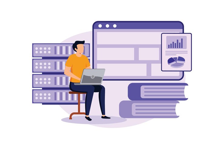 Vector ilustración de diseño moderno plano de cursos de big data en línea