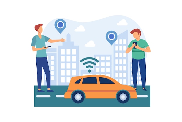 Ilustración de diseño moderno plano de taxi autónomo