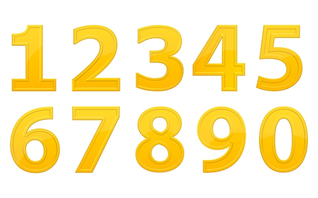 Ilustración de diseño de números dorados aislado sobre fondo blanco