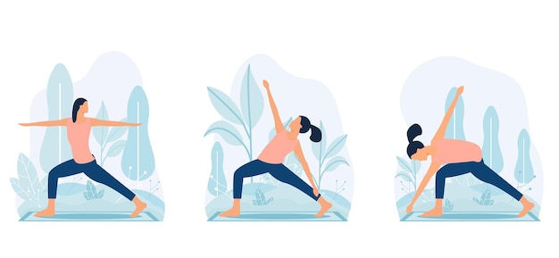 Ilustración de diseño de paquete plano de actividad de yoga