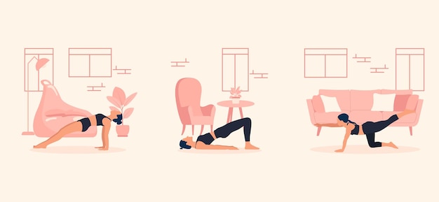 Ilustración de diseño de paquete plano de actividad de yoga