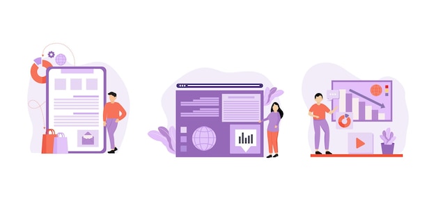 Ilustración de diseño de paquete plano de marketing
