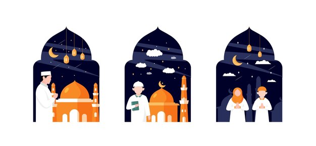 Ilustración de diseño de paquete plano de Ramadán
