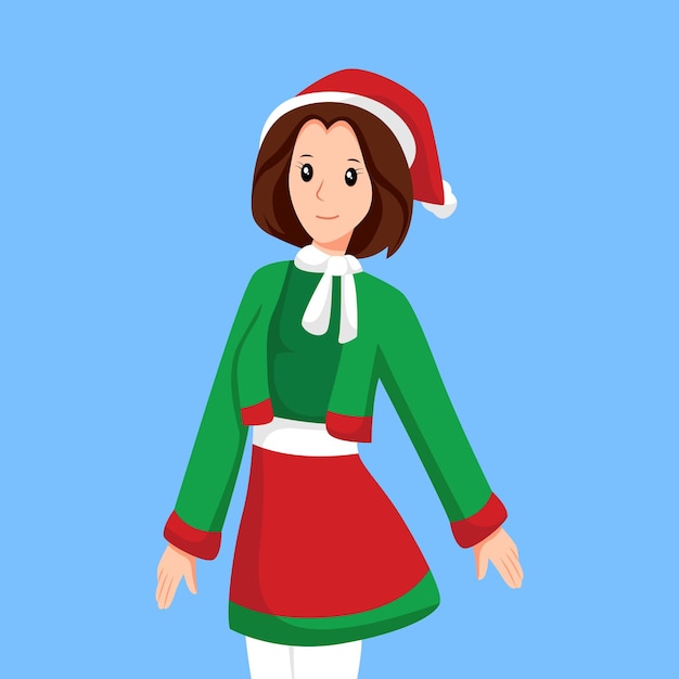 Ilustración de diseño de personaje de niña linda de navidad