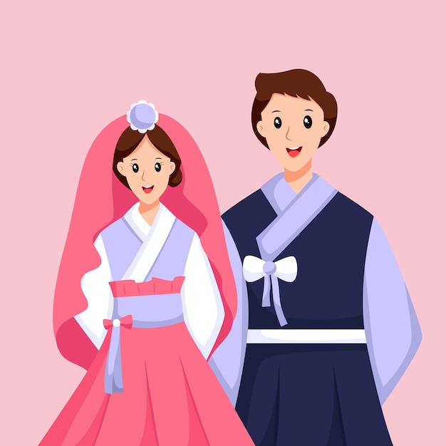 Ilustración de diseño de personajes de boda coreana