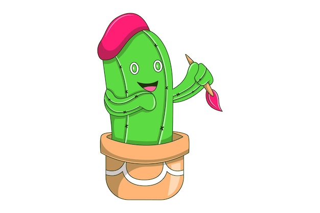 Ilustración de diseño de personajes de cactus lindo