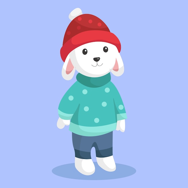 Ilustración de diseño de personajes de conejo de Navidad