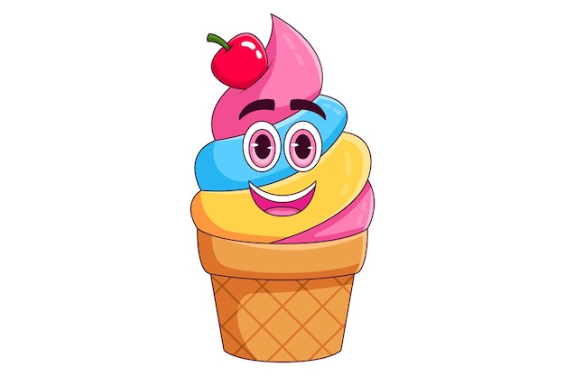 Ilustración de diseño de personajes de helado lindo