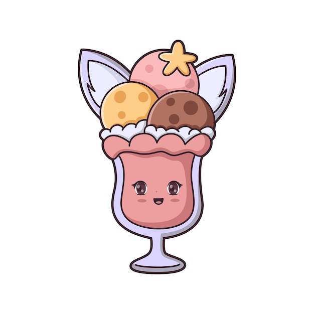 Vector ilustración de diseño de personajes de helado lindo