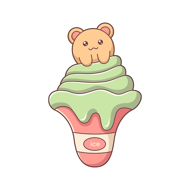 Ilustración de diseño de personajes de helado lindo