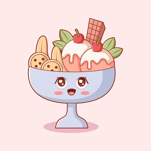 Vector ilustración de diseño de personajes de helado lindo