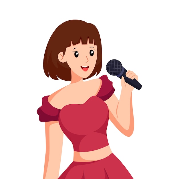 Ilustración de diseño de personajes de profesión de cantante femenina