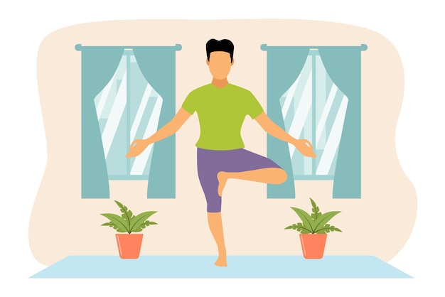 Ilustración del diseño plano de la actividad de yoga