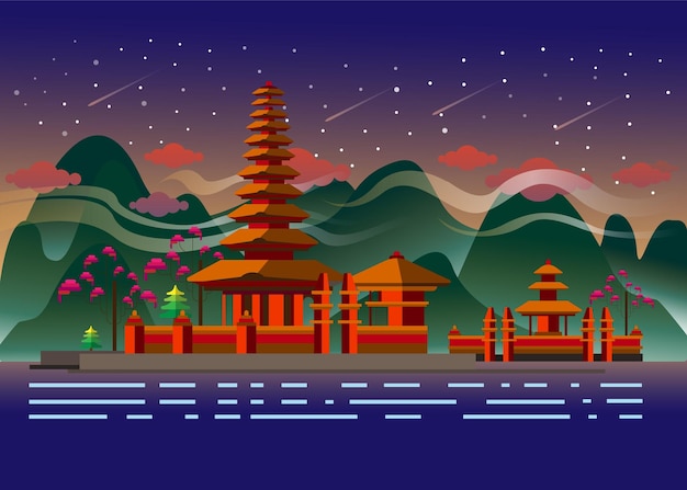 Ilustración de diseño plano de Bali, Indonesia