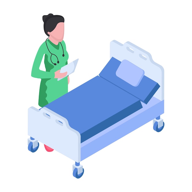 Vector una ilustración de diseño plano de una cama de hospital